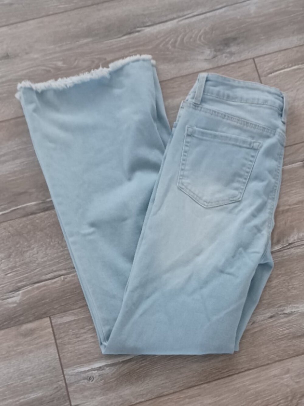 Wax Jean Sustainable Denim Light Blue Stretch Zip Fly Frayed Hem Boot Cut 9/29
